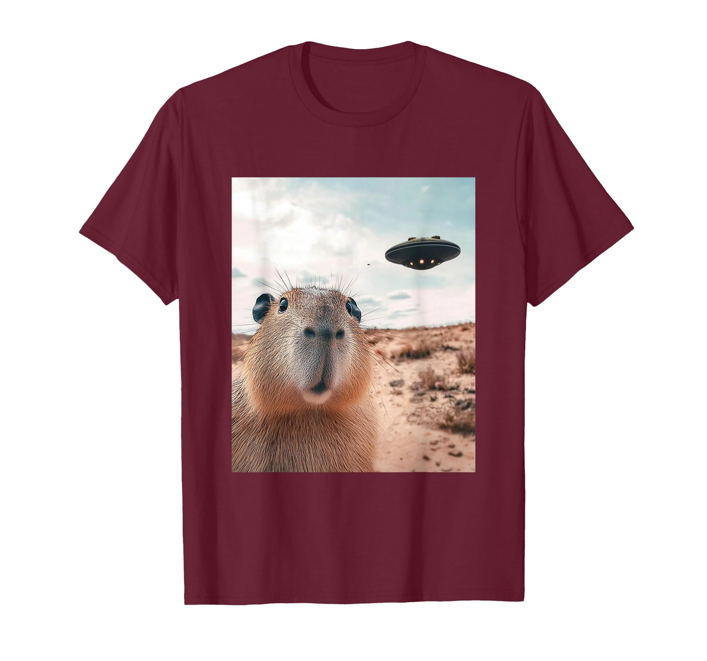 Capybara Selfie with UFOs Funny Graphic T-Shirt
