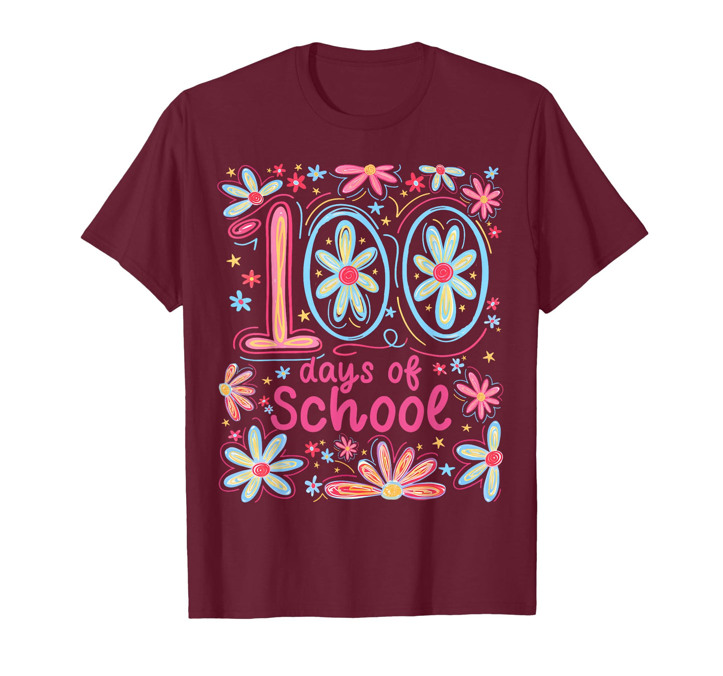 100 Days of School Groovy Flower 100th Day of School Girls T-Shirt