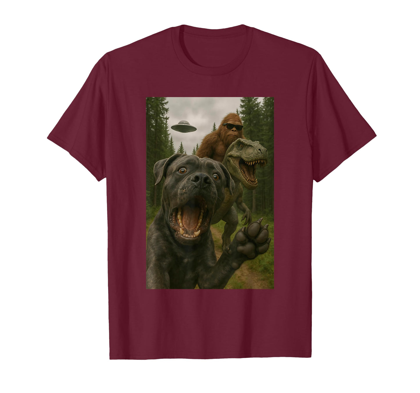 Shocked Cane Corso Dog T-Rex Bigfoot UFO Selfie Meme Design T-Shirt