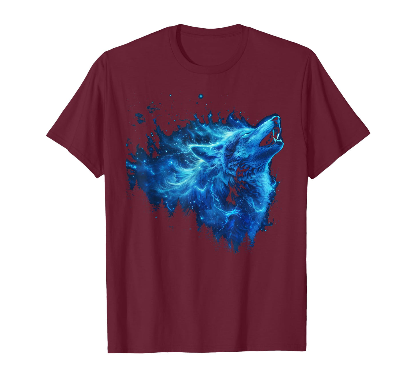 Galaxy Wolf Howling Graphic Electrical Blue Wolf Lovers T-Shirt