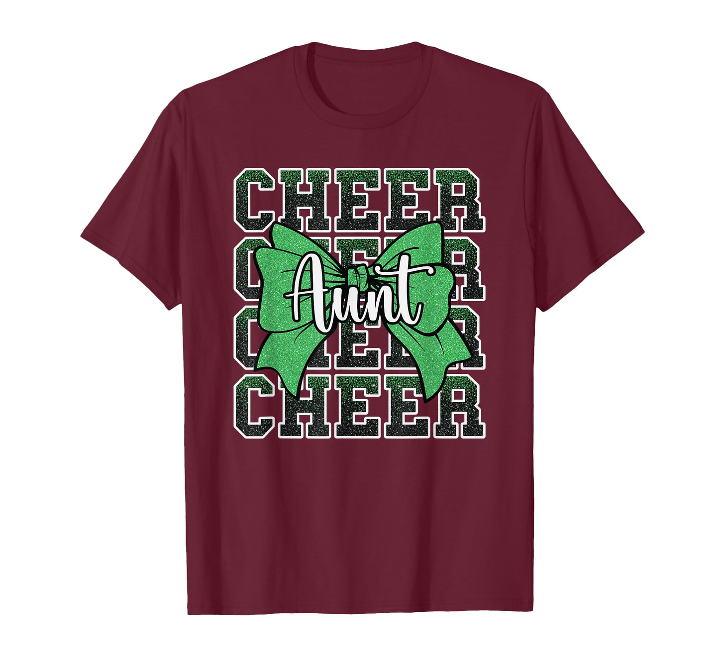 Cheer Aunt Auntie Bow Sport Cheerleader Cheerleading Green T-Shirt