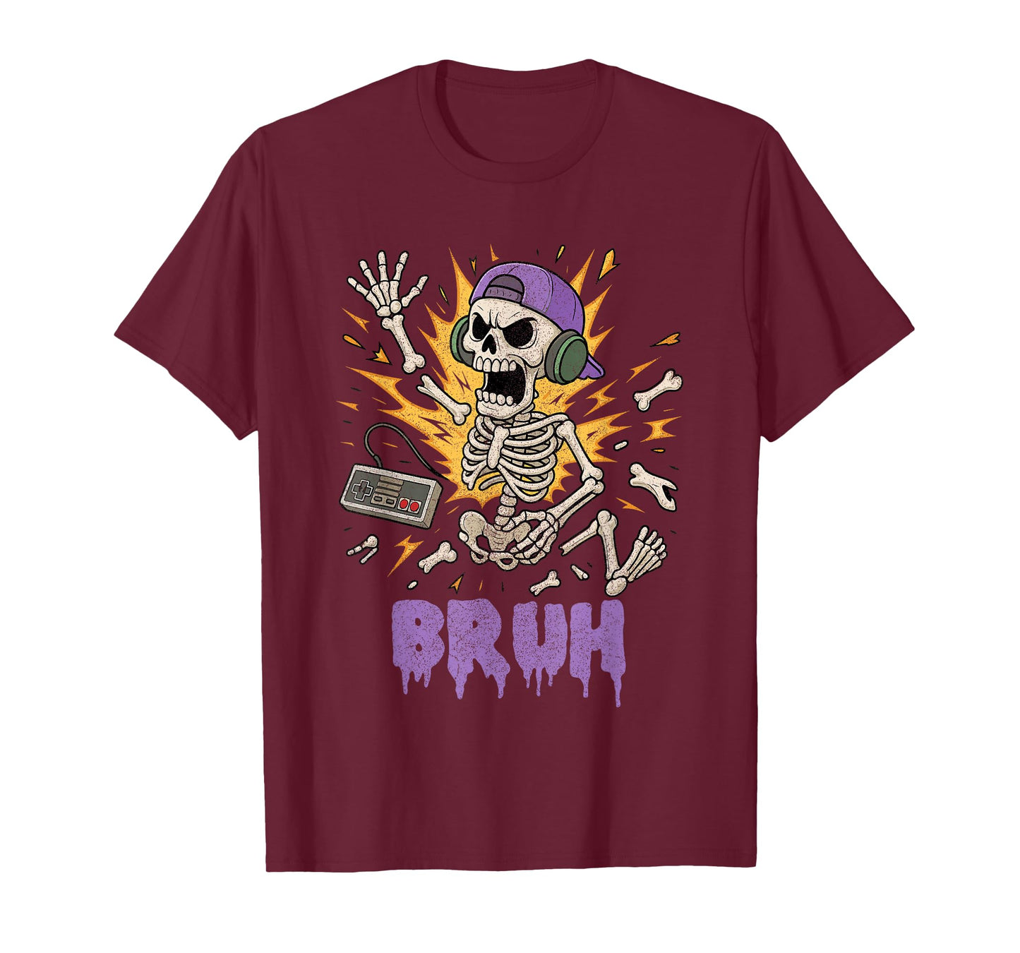 Funny Gamer Skeleton Gamer Teen Boys Video Gaming Bruh T-Shirt