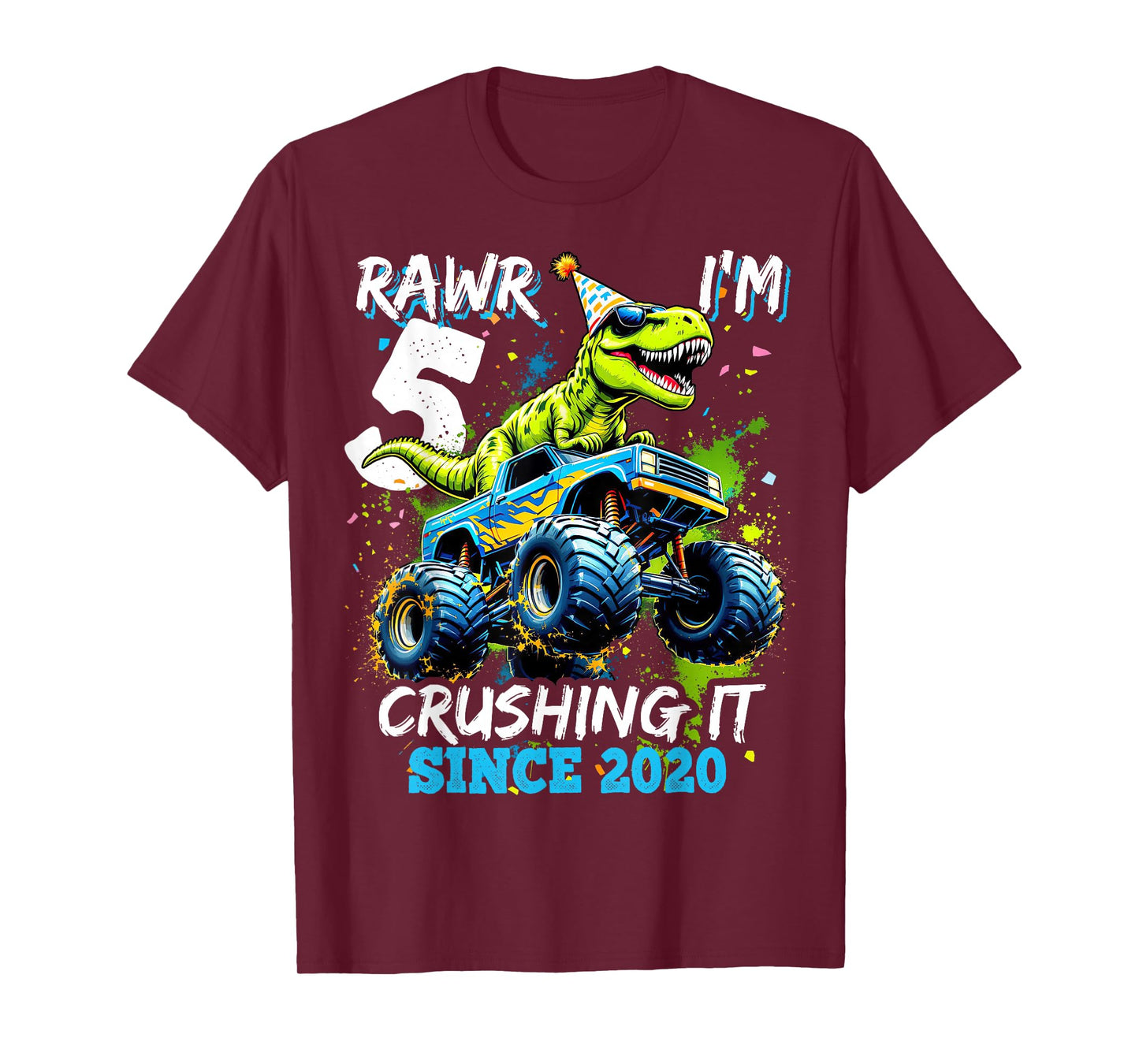 5th Birthday Monster Truck Dinosaur Party Boys Rawr I'm 5 T-Shirt