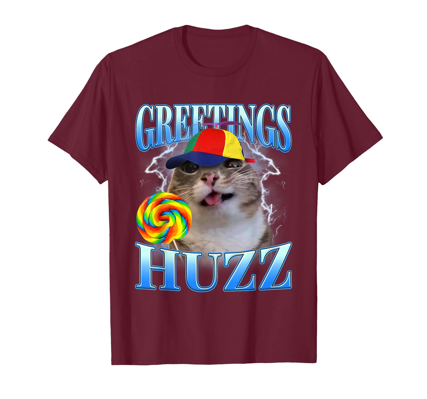 Greetings Huzz Lollipop Cat Meme Funny Gen Z Alpha Humor T-Shirt