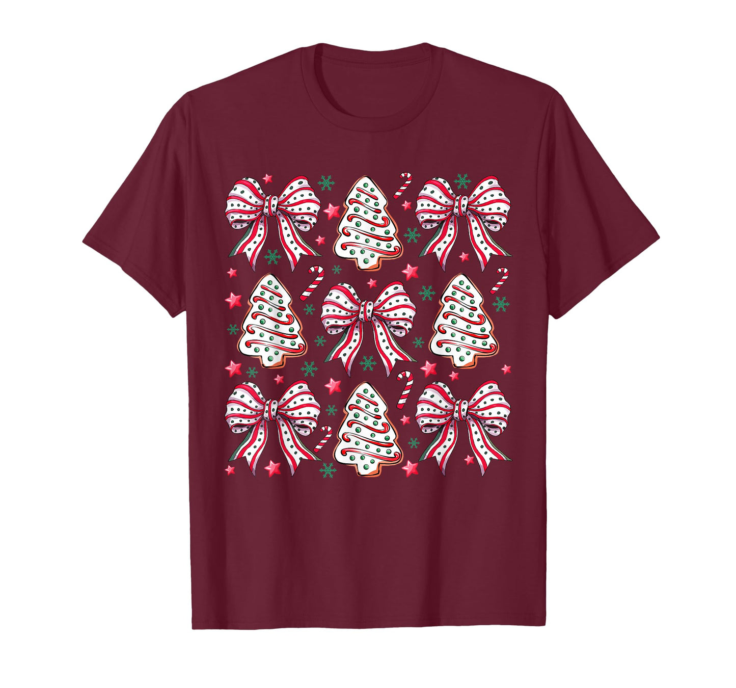 Coquette Bow Tree Cake Candy Cane Merry Christmas Women Kids T-Shirt