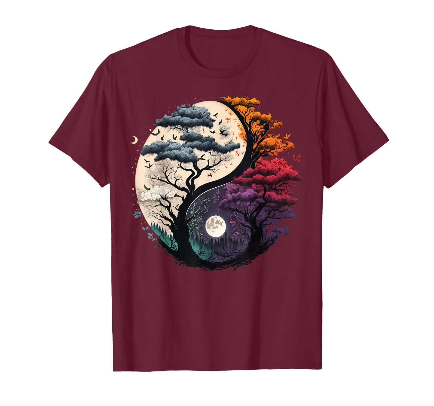 Harmony Feng Shui Taoist Yin Yang Balance symbol Unisex Adults Black Tree of Life Yin Yang T-Shirt Small (6/8) Short Sleeve