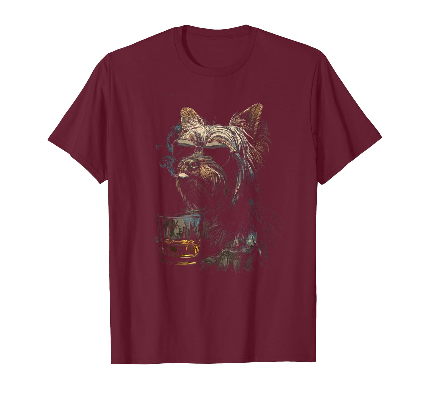 Yorkshire Terrier Smoking Cigarette Whisky Lover Funny Dog T-Shirt