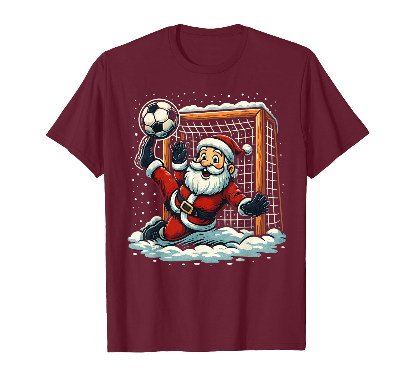 Santa Claus Soccer Goalie Sports Playing Christmas Snow Xmas T-Shirt