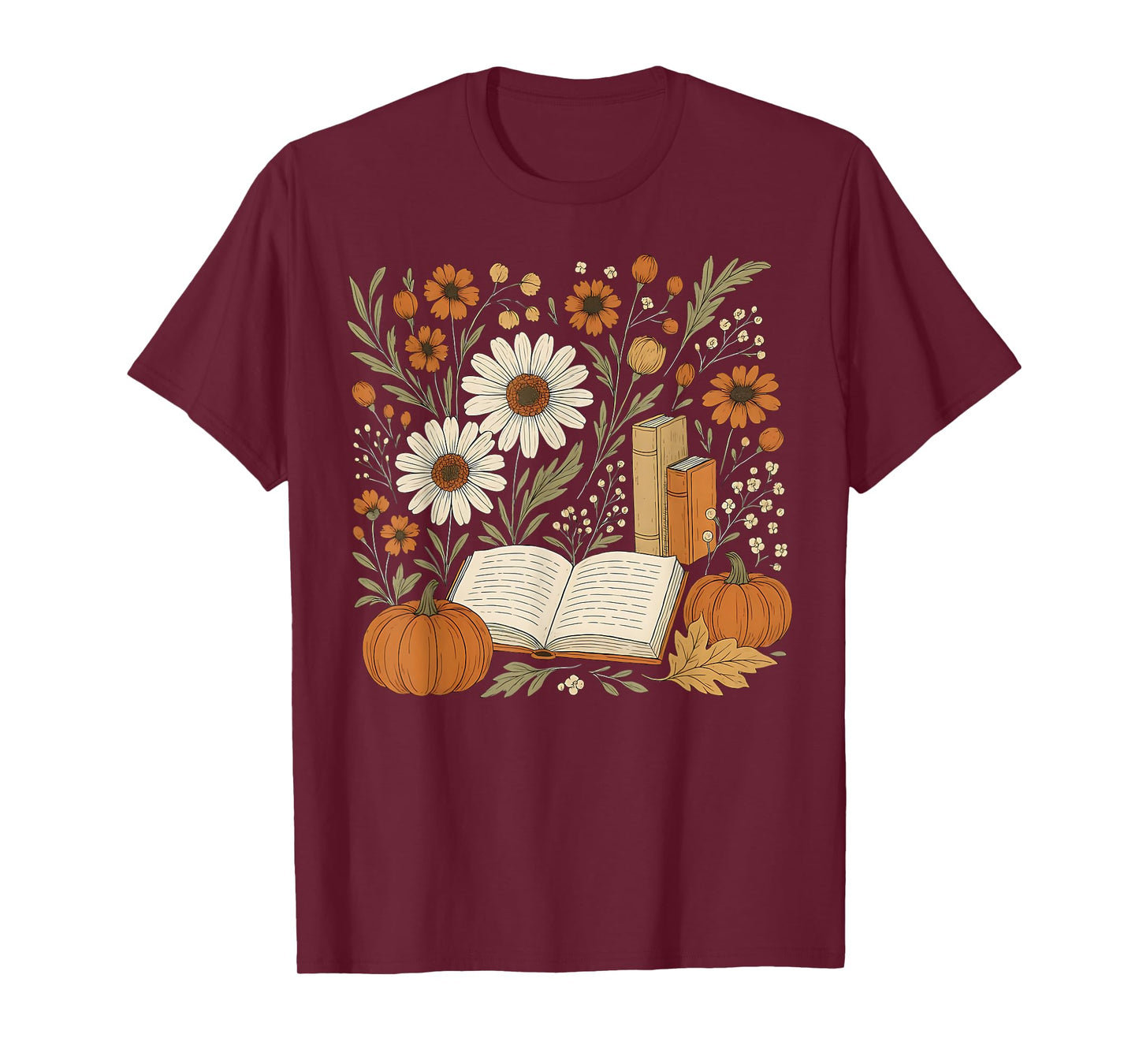Reading Book Pumpkin Wildflower Fall Reader Bookish Autumn T-Shirt