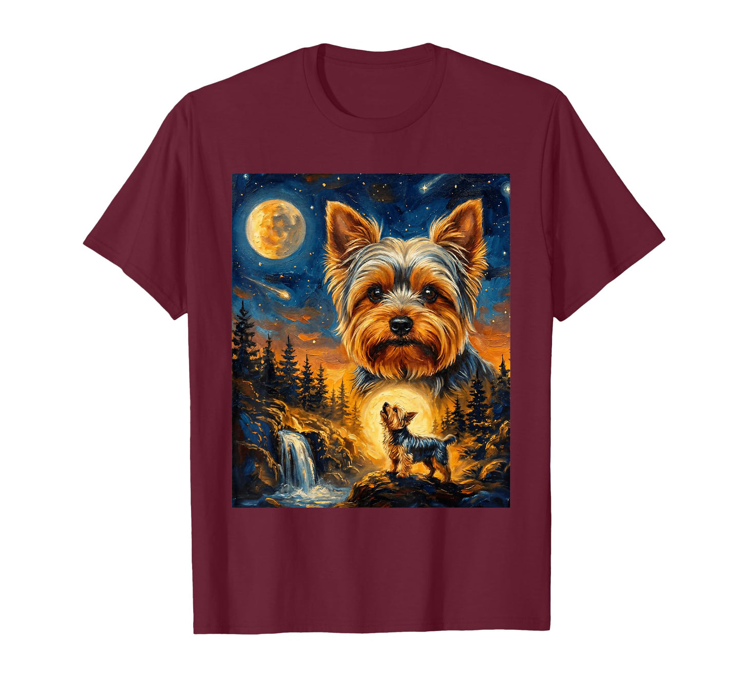Yorkie Howling to The Moon Vintage Dog T-Shirt