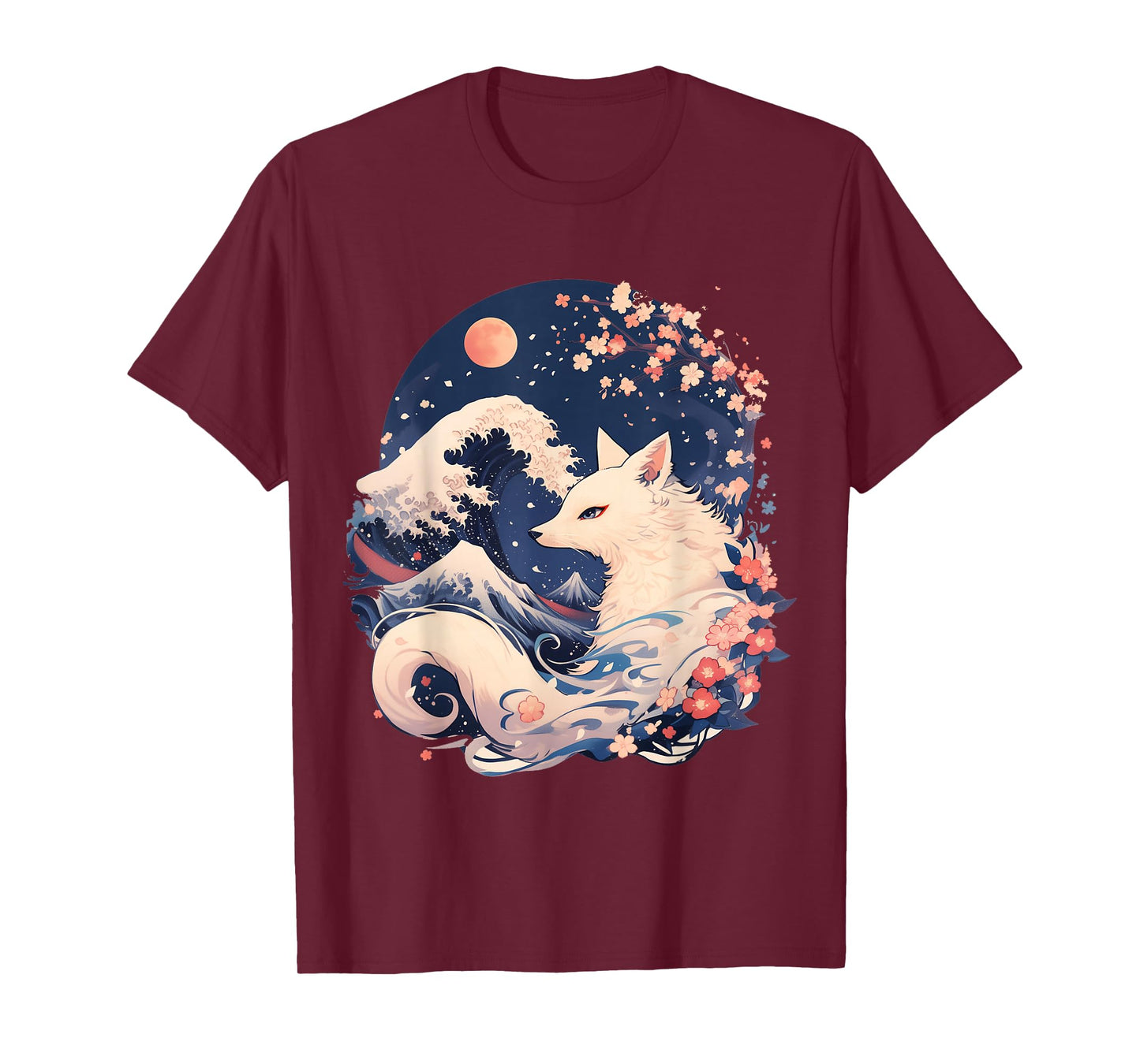 Mystic Kitsune with Cherry Blossoms and Mt. Fuji T-Shirt
