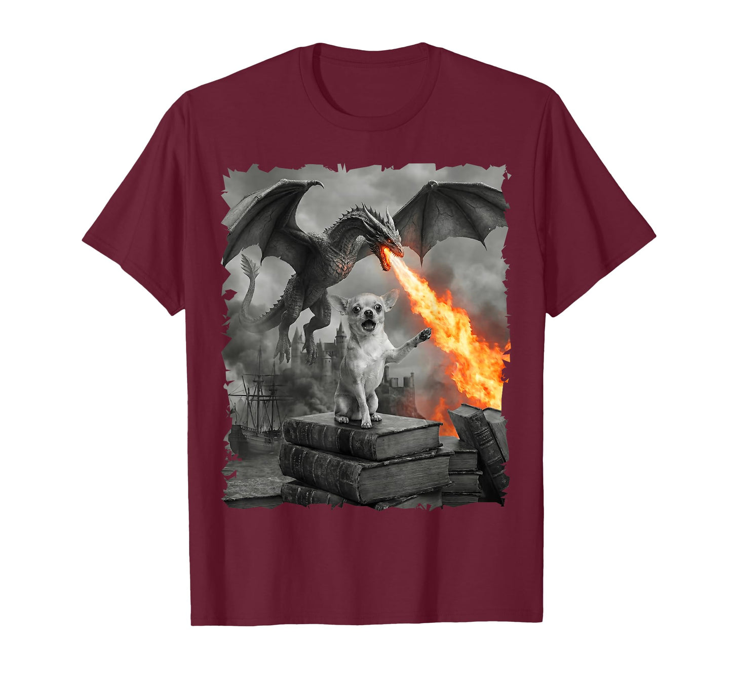 Chihuahua Dragon Fantasy Art Fire Breathing Drake Graphic T-Shirt