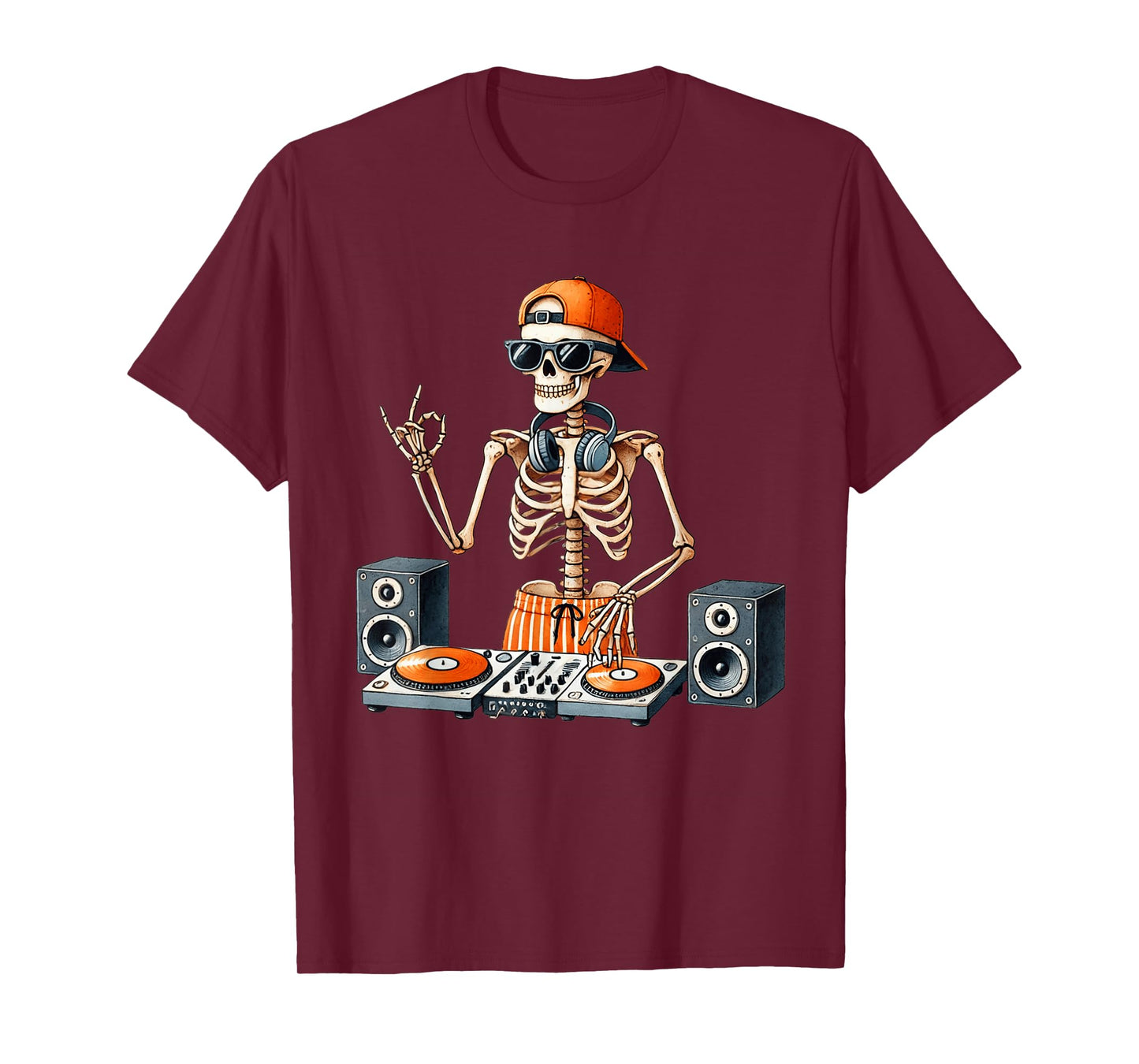 Skeleton DJ Halloween Costume Turntable Music Funny Men Boys T-Shirt