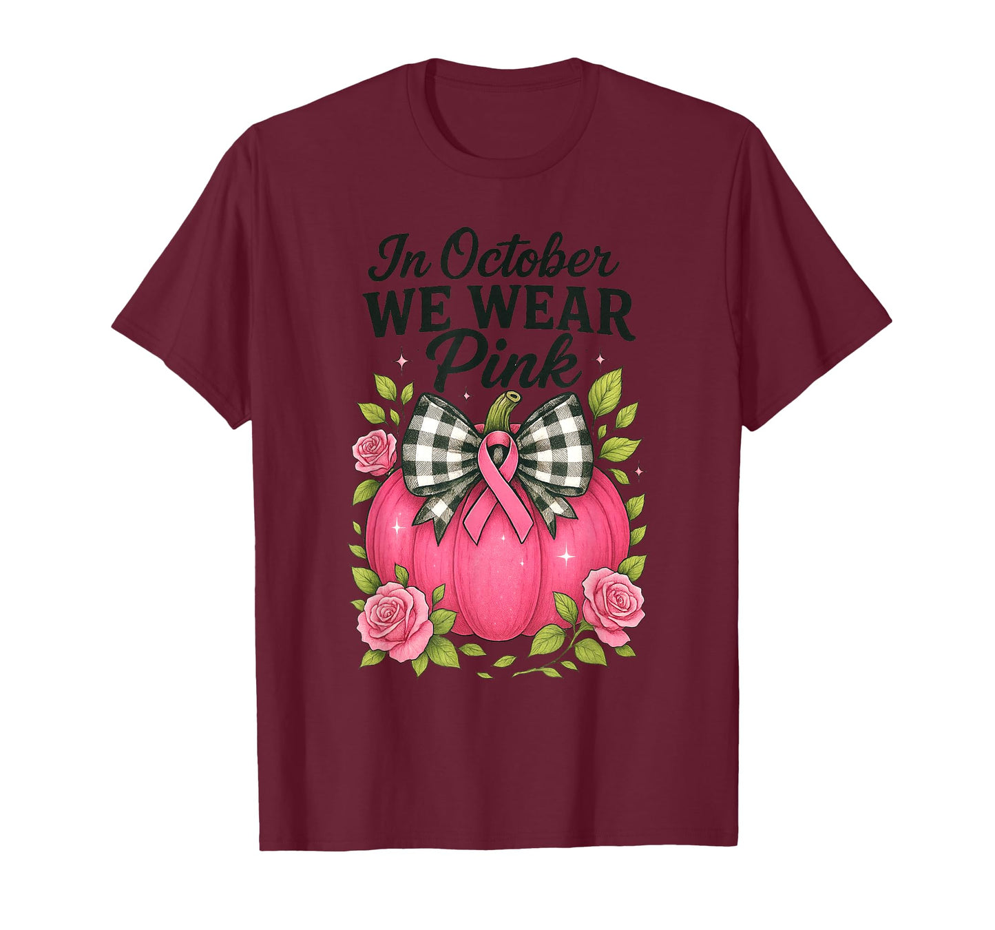 Bow Pumpkin in October We Wear Pink Breast Cancer Awareness T-Shirt