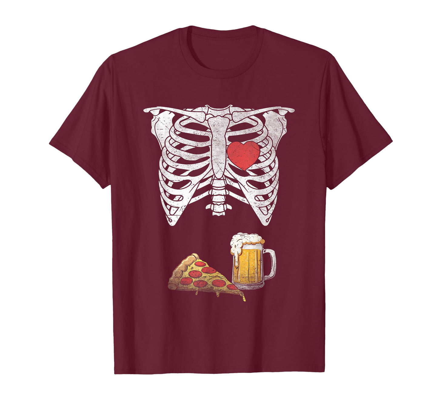 Dad Skeleton Halloween Beer Pizza Funny Pregnancy Couple Men T-Shirt