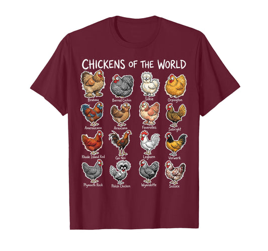 Chickens of The World Farm Animal Lover Chicken Breeds T-Shirt