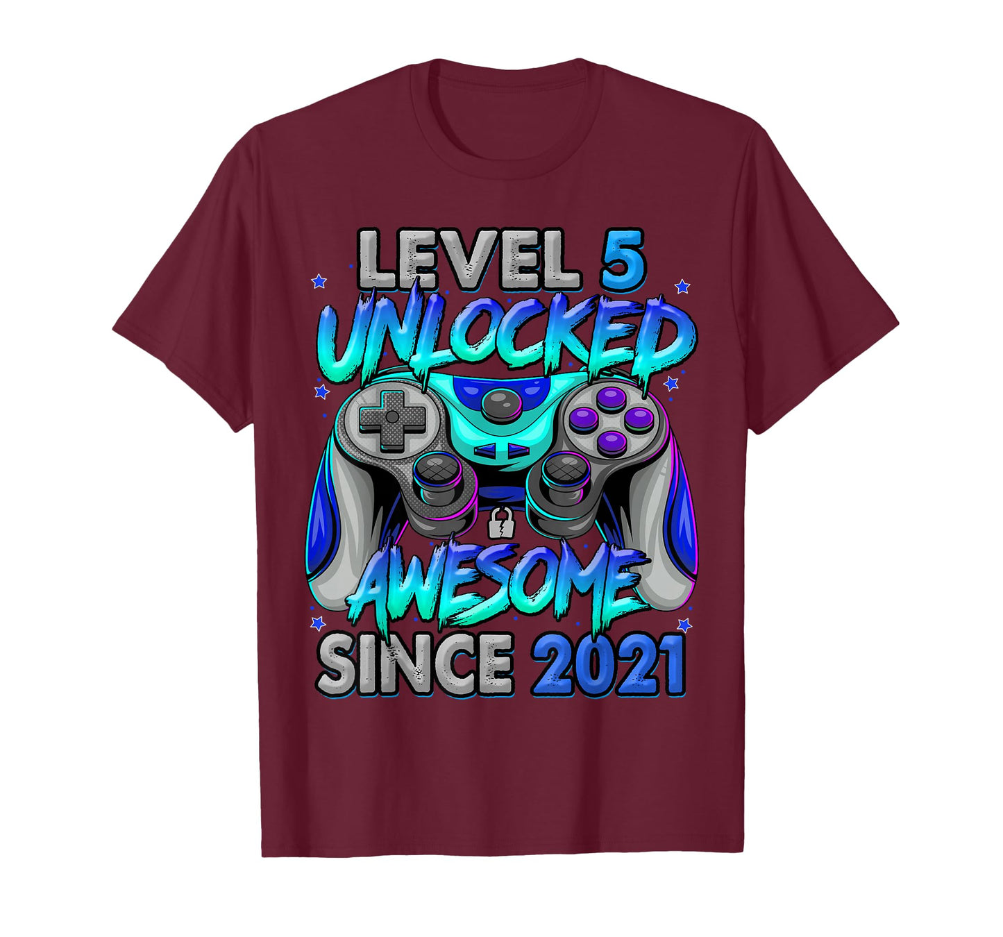 Level 5 Unlocked Awesome Since 2021 5th Birthday Gaming T-Shirt