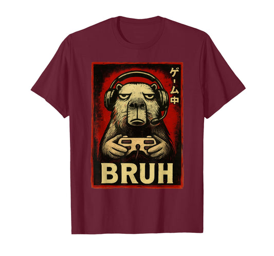Funny Capybara Gamer Bruh Graphic Tee Men Boys Teens Gaming T-Shirt