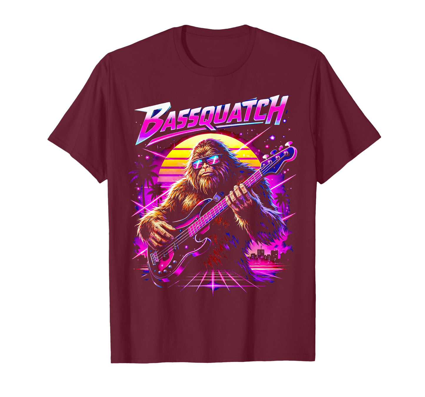 Bassquatch, Synthwave Bigfoot Bass Guitar Sasquatch T-Shirt