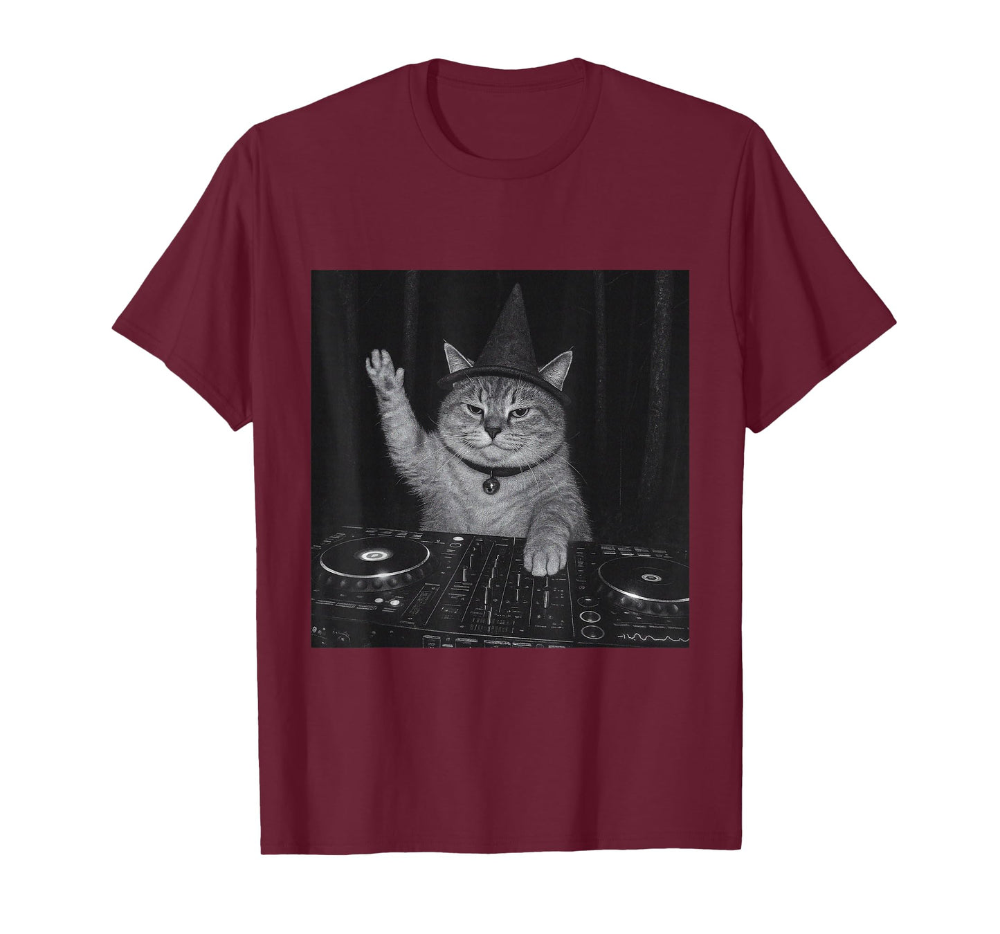 Funny Cute Spooky Fat Wizard DJ Cat Vintage Tee Meme Costume T-Shirt