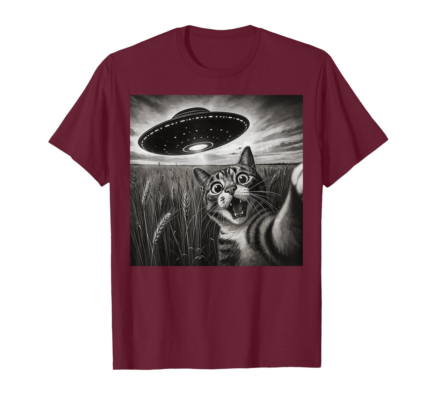 Funny Cat Selfie with UFO Alien Spaceship Men Women Kids T-Shirt