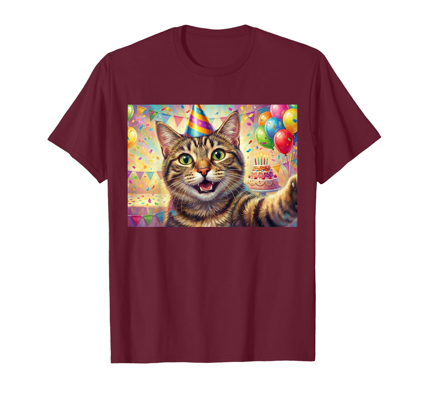 Cat Birthday Party Selfie Men Women Kids T-Shirt