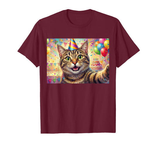 Cat Birthday Party Selfie Men Women Kids T-Shirt