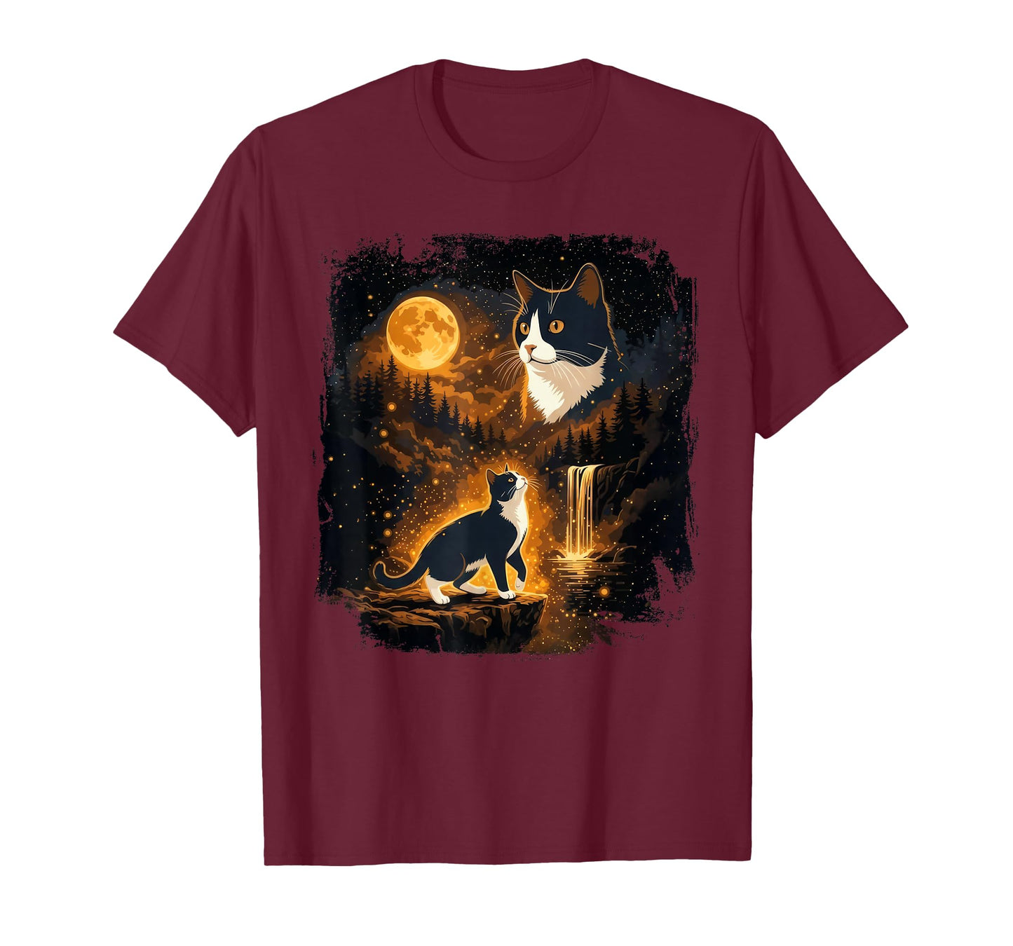 Vintage Moonlight Tuxedo Cat Howling Looking At The Moon T-Shirt
