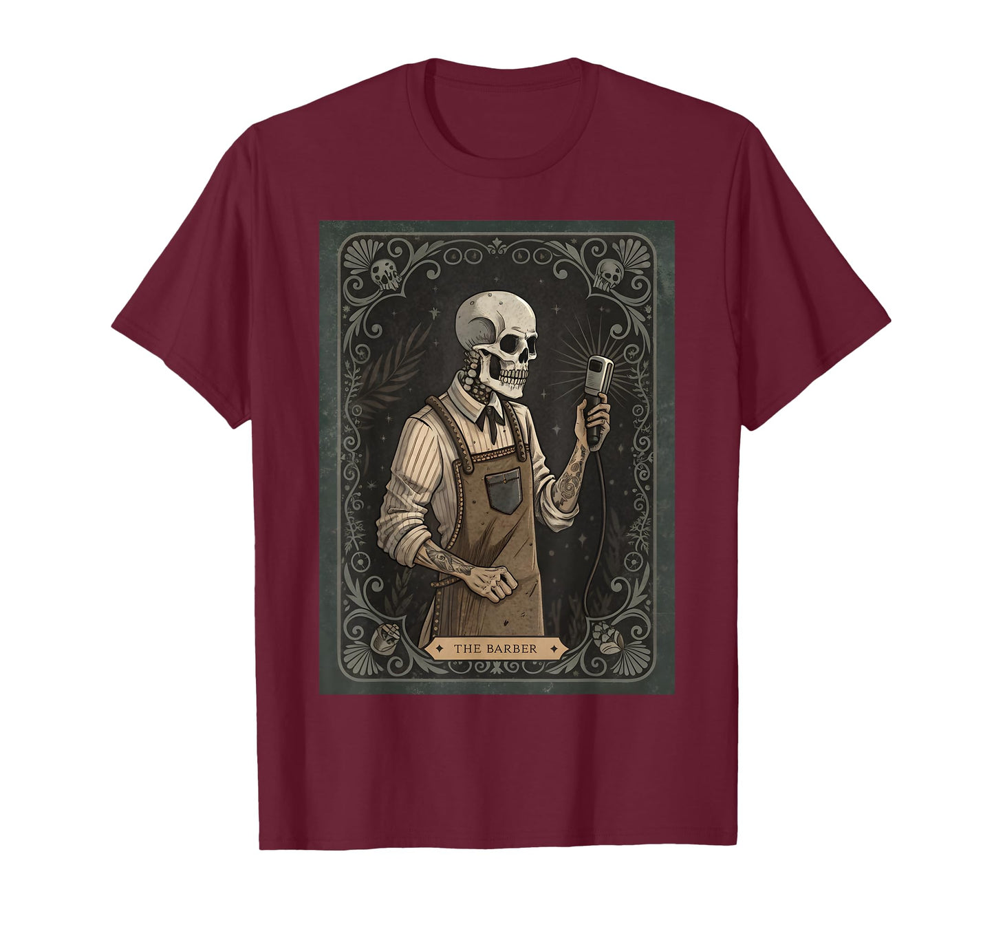 The Barber Tarot Card Gothic Skeleton Haircut Shop Halloween T-Shirt