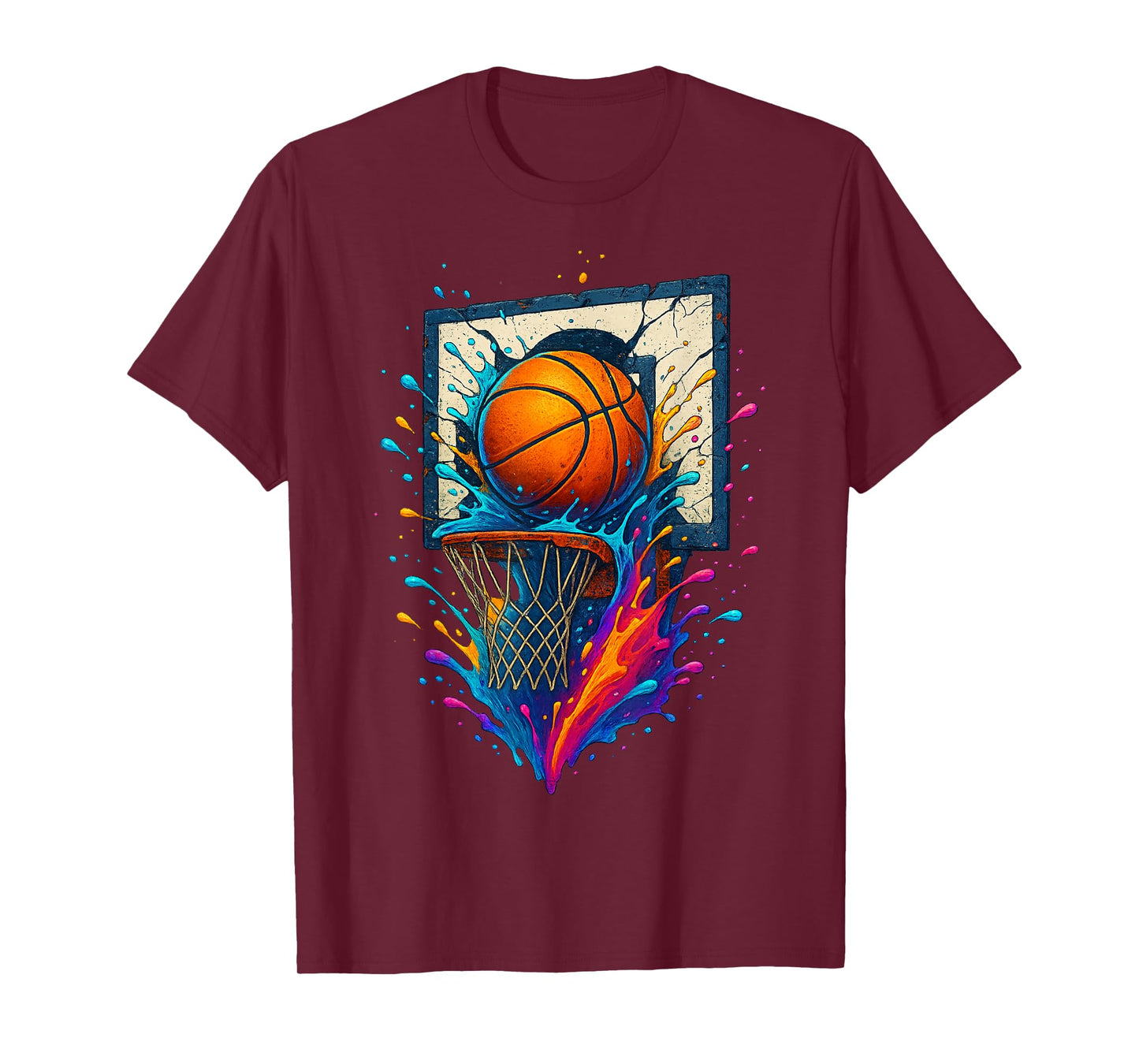 Colorful Basketball Slam Dunk Splash Hoop Backboard T-Shirt