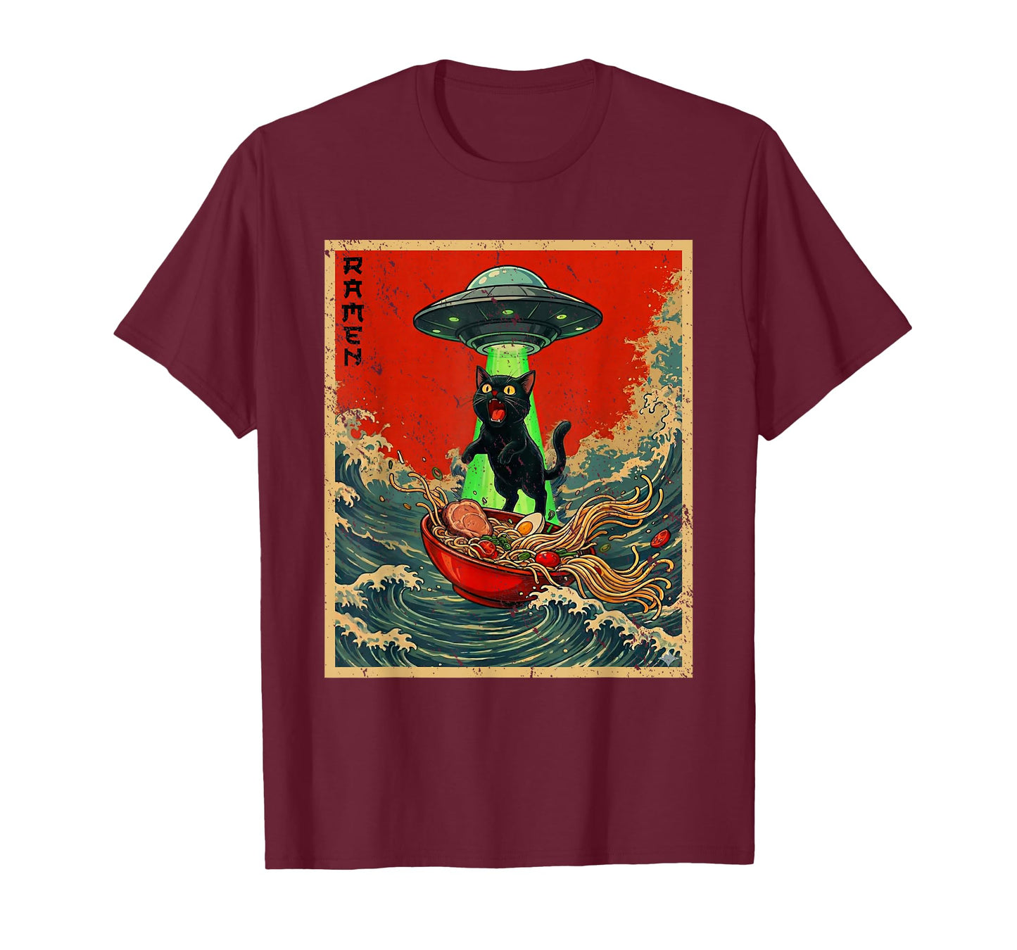Cat Ramen UFO Japanese Anime Graphic Tees Men Women Teens T-Shirt