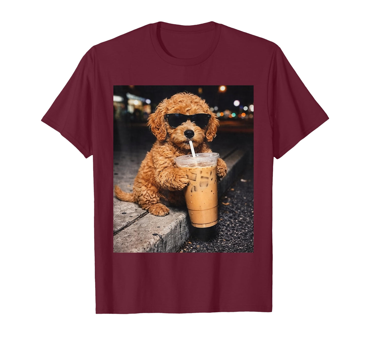 Goldendoodle Drinking Iced Coffee Funny Animal Meme T-Shirt