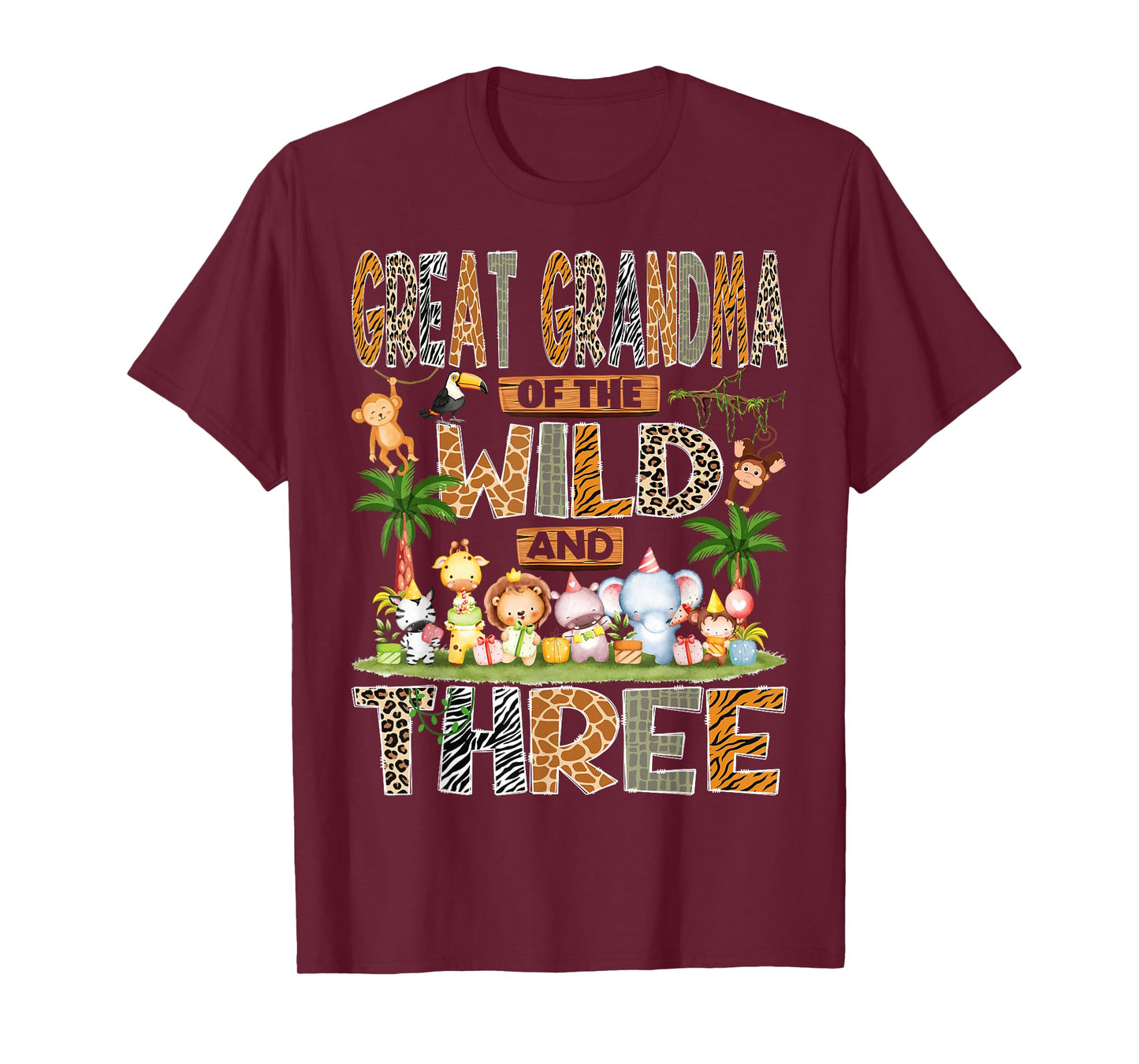 Great Grandma of The Wild & Three 3rd Birthday Boy Safari T-Shirt