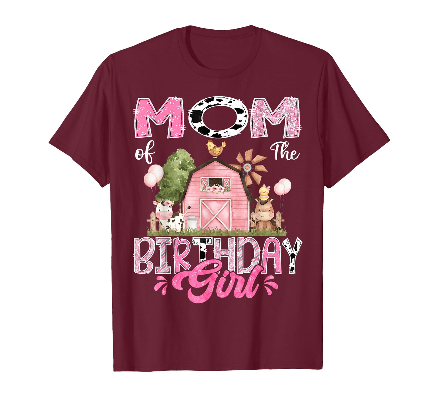 Mom Of The Birthday Girl 1St Birthday Pink Cow Farm T-Shirt