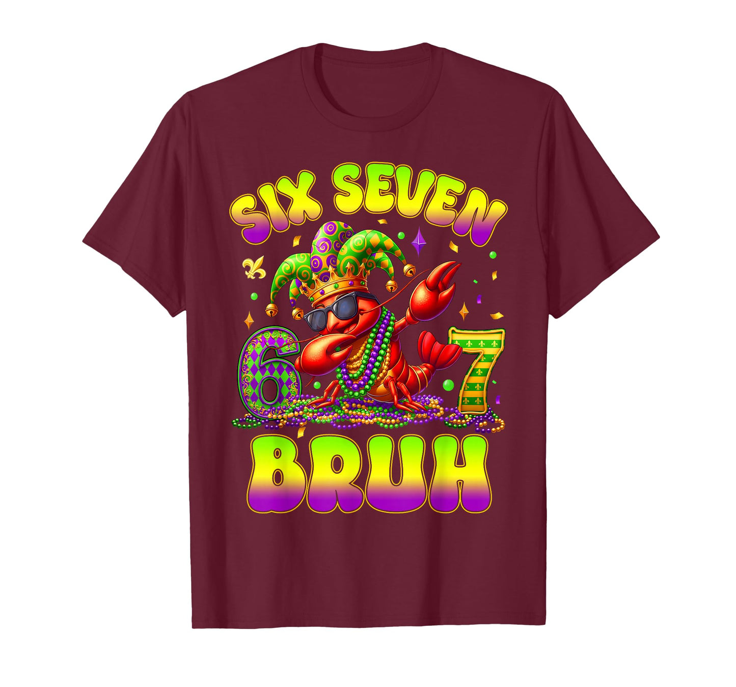 Six Seven Mardi Gras 67 Crawfish Beads Carnival Boy Kids 6 7 T-Shirt