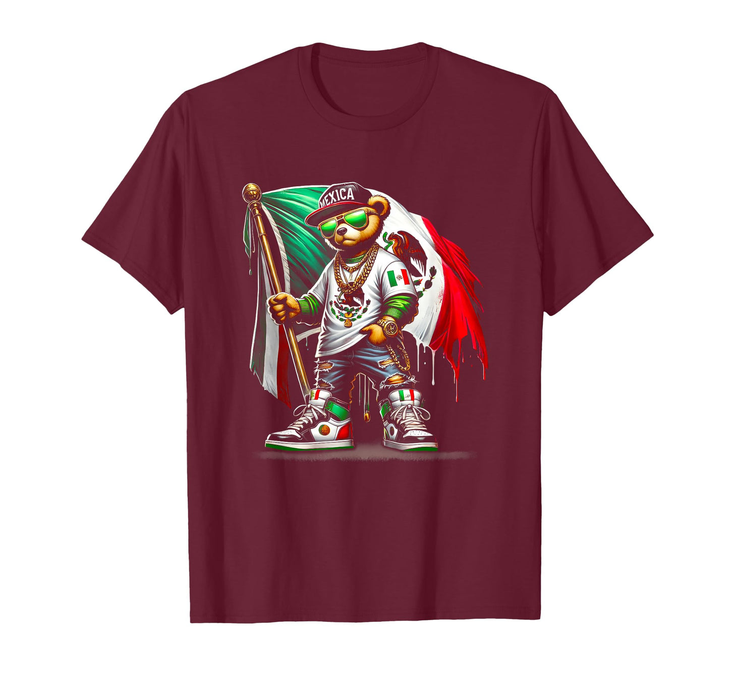 Teddy Bear In Hip Hop Costume Mexican Flag Mexico T-Shirt