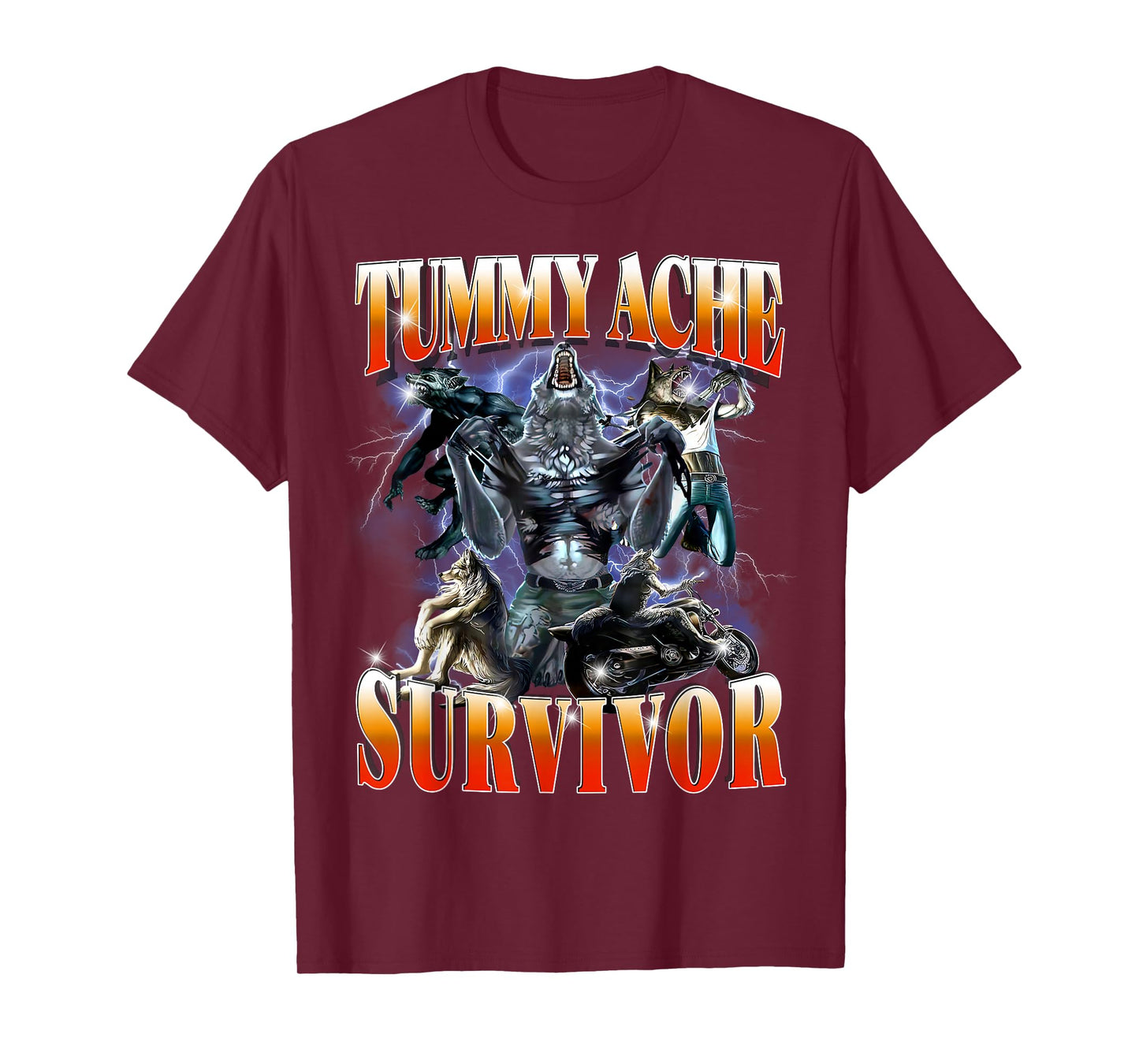 Tummy Ache Survivor Funny Alpha Wolf Meme for Men Women Kids T-Shirt