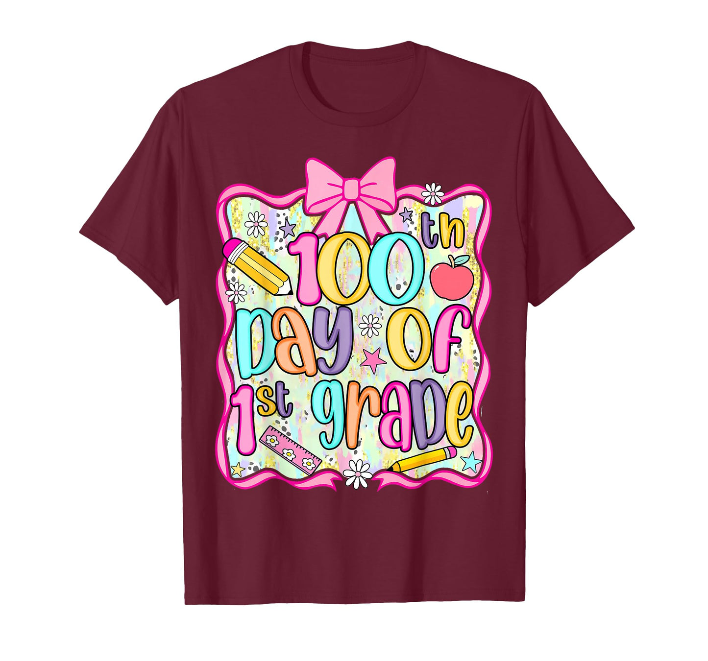 100th Day of 1st Grade Preppy 100 Days of School Bow Girls T-Shirt