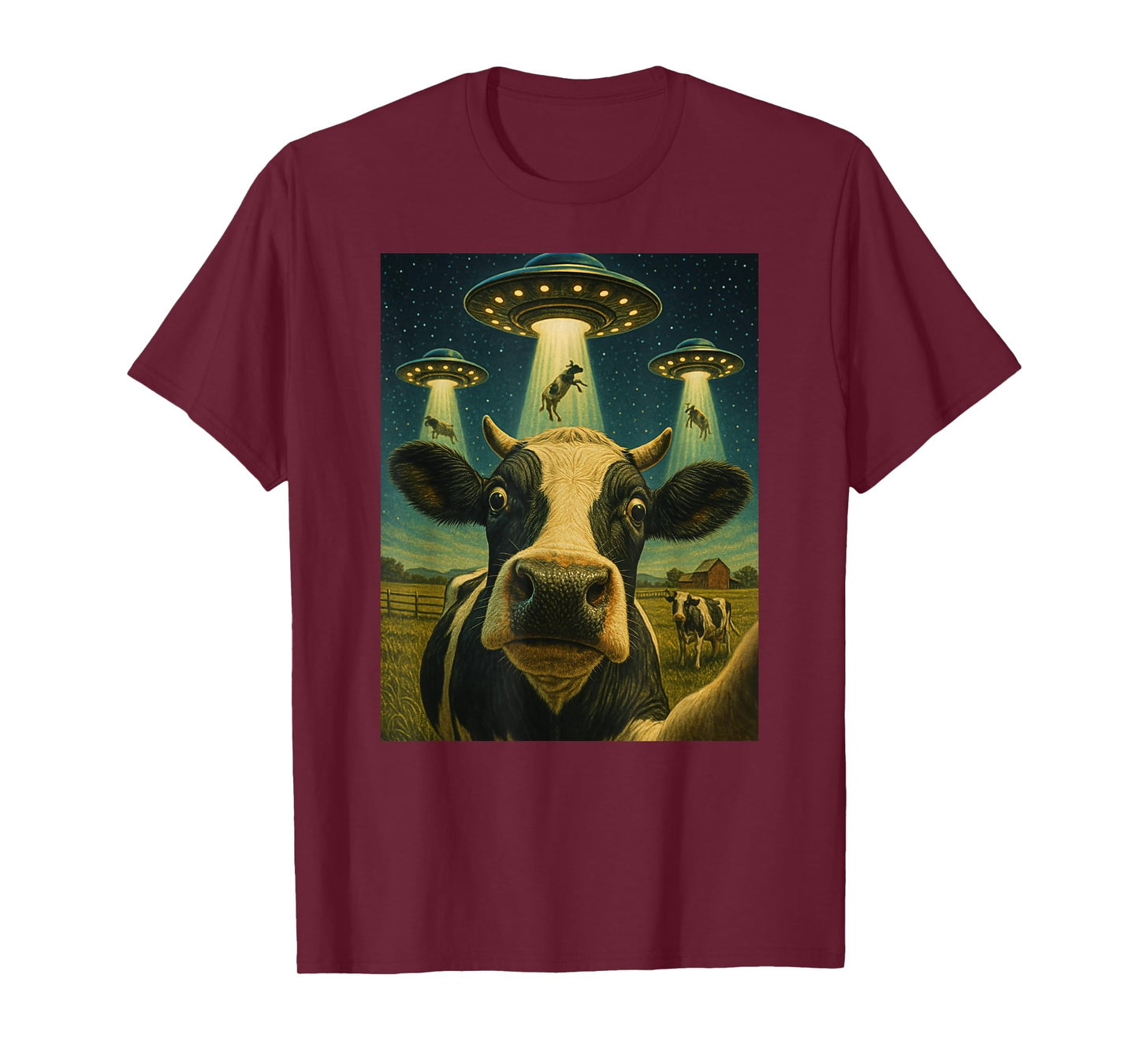 Funny Cow Farm Alien Selfie UFO Zoo Boys Girls Kids T-Shirt