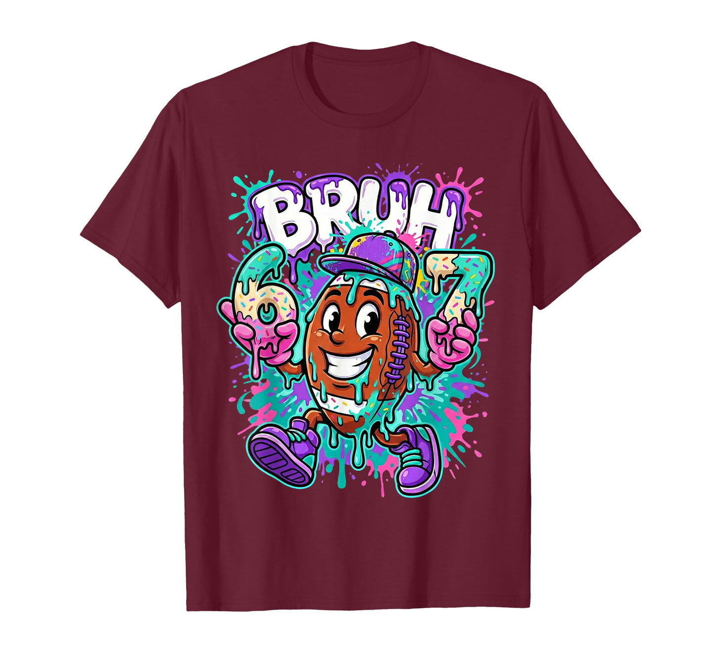 Bruh 67 Football Dripping Ice Cream Drip American Football T-Shirt