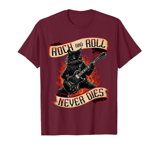 Black Cat Playing Electric Guitar Rock n Roll Gothic Rocker T-Shirt