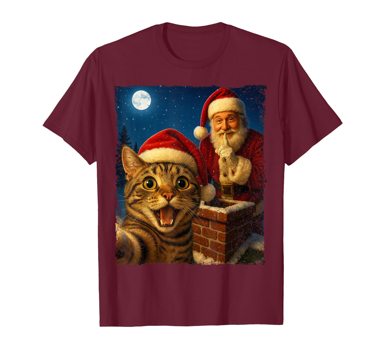 Funny Cat Selfie Santa Christmas Vintage Holiday Humor Retro T-Shirt