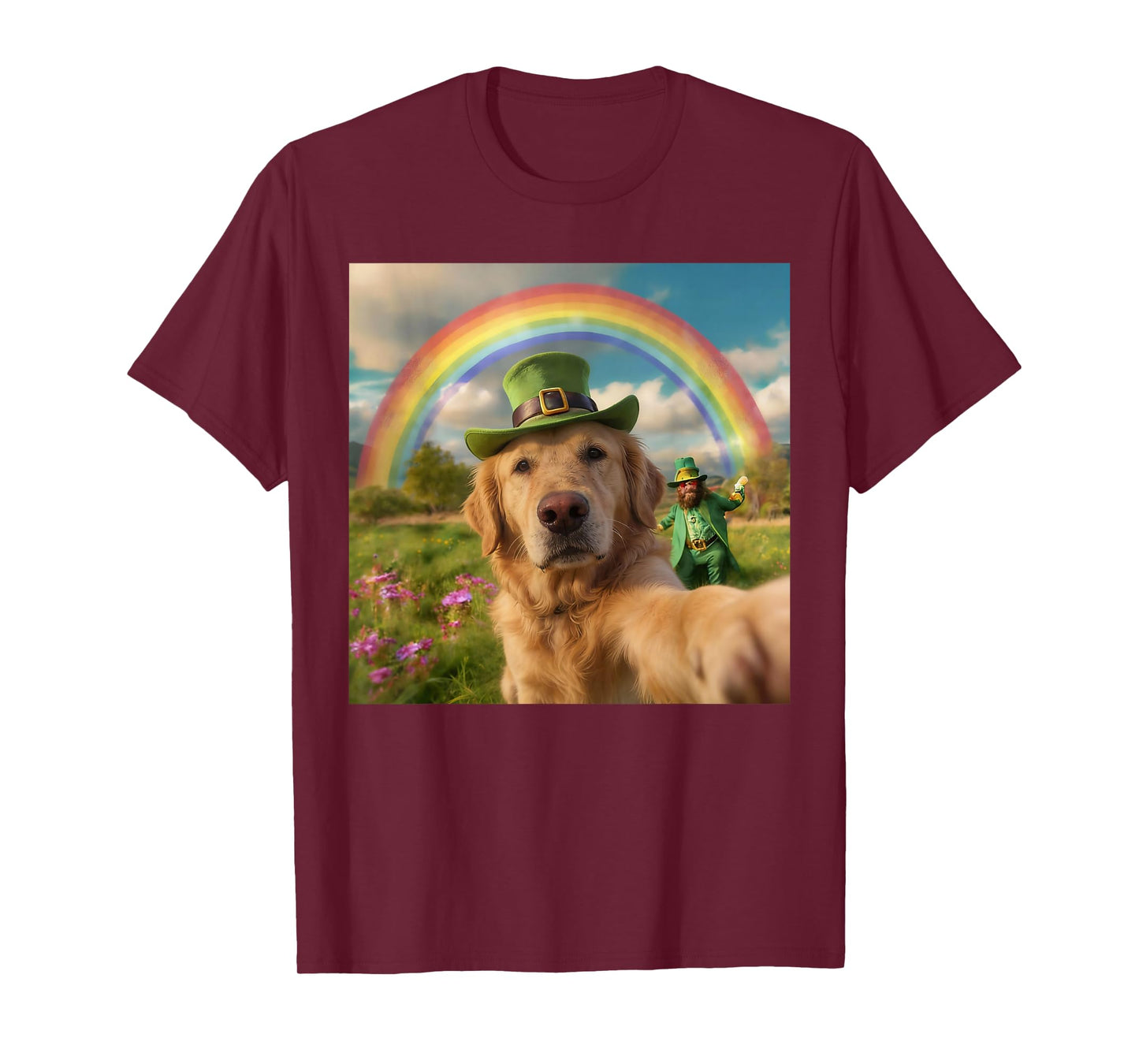 Golden Retriever Dog Selfie with Leprechaun St. Patricks Day T-Shirt
