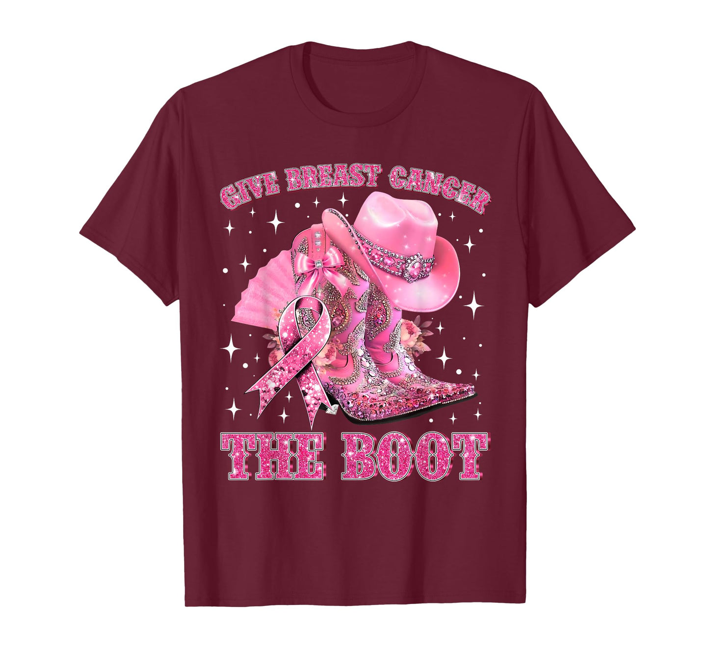 Cowgirl Western Give Breast Cancer The Boot Pink Ribbon T-Shirt