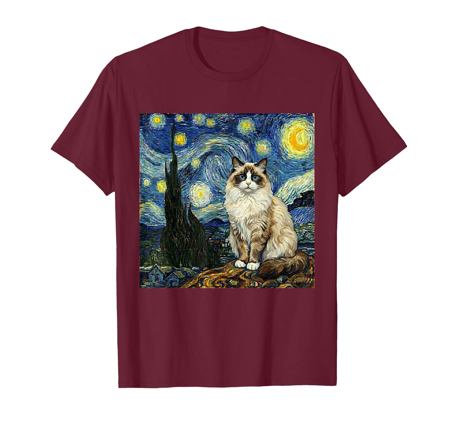 Van Gogh Art Starry Night - Funny Ragdoll Cat Artistic T-Shirt