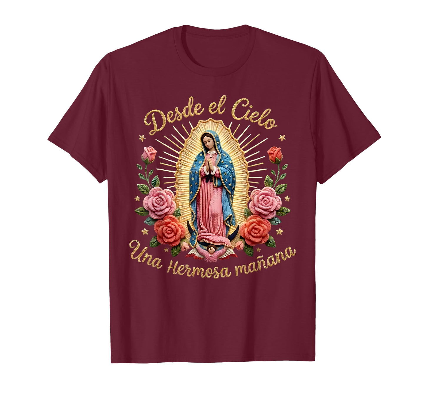 Our Lady Virgen De Guadalupe Saint Virgin Mary Pink Roses T-Shirt