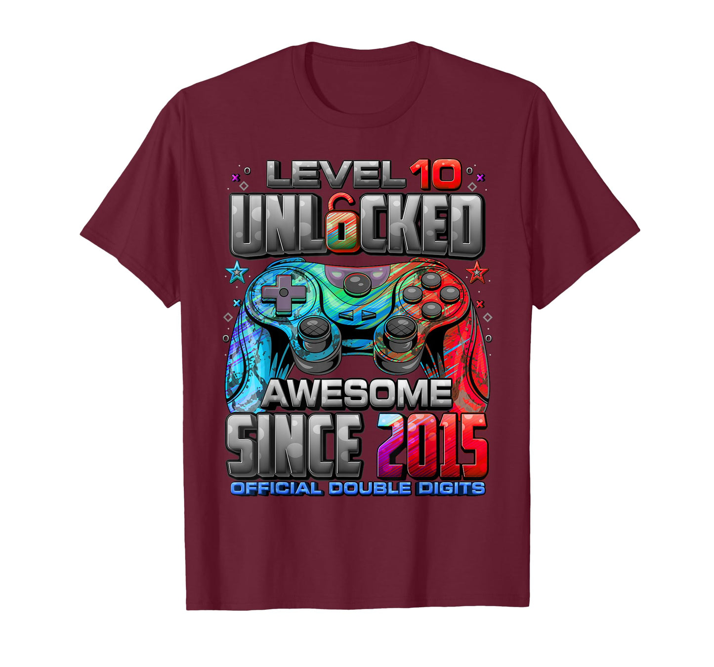 Level 10 Unlocked Awesome Since 2015 10th Birthday Gaming T-Shirt