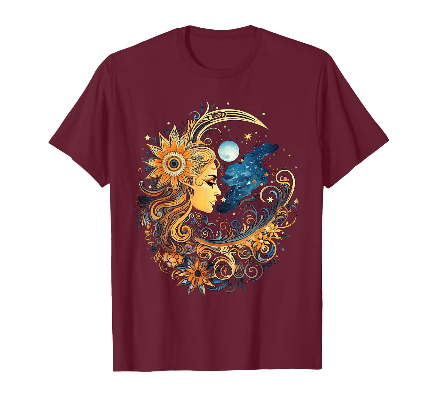 mystic sun and moon woman mystical flowers aesthetic T-Shirt