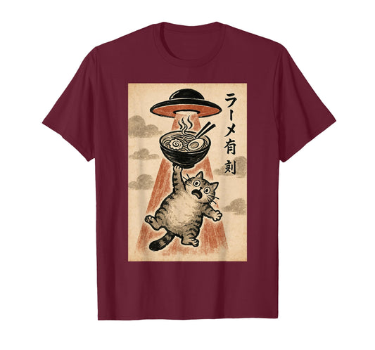 Cat UFO Ramen Funny Japanese Anime Men Women Teen Boys Girls T-Shirt