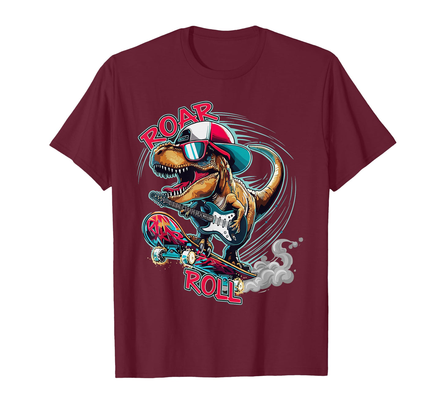 Skater Guitar T-Rex Roar Roll Dinosaur for Boys Men Women T-Shirt